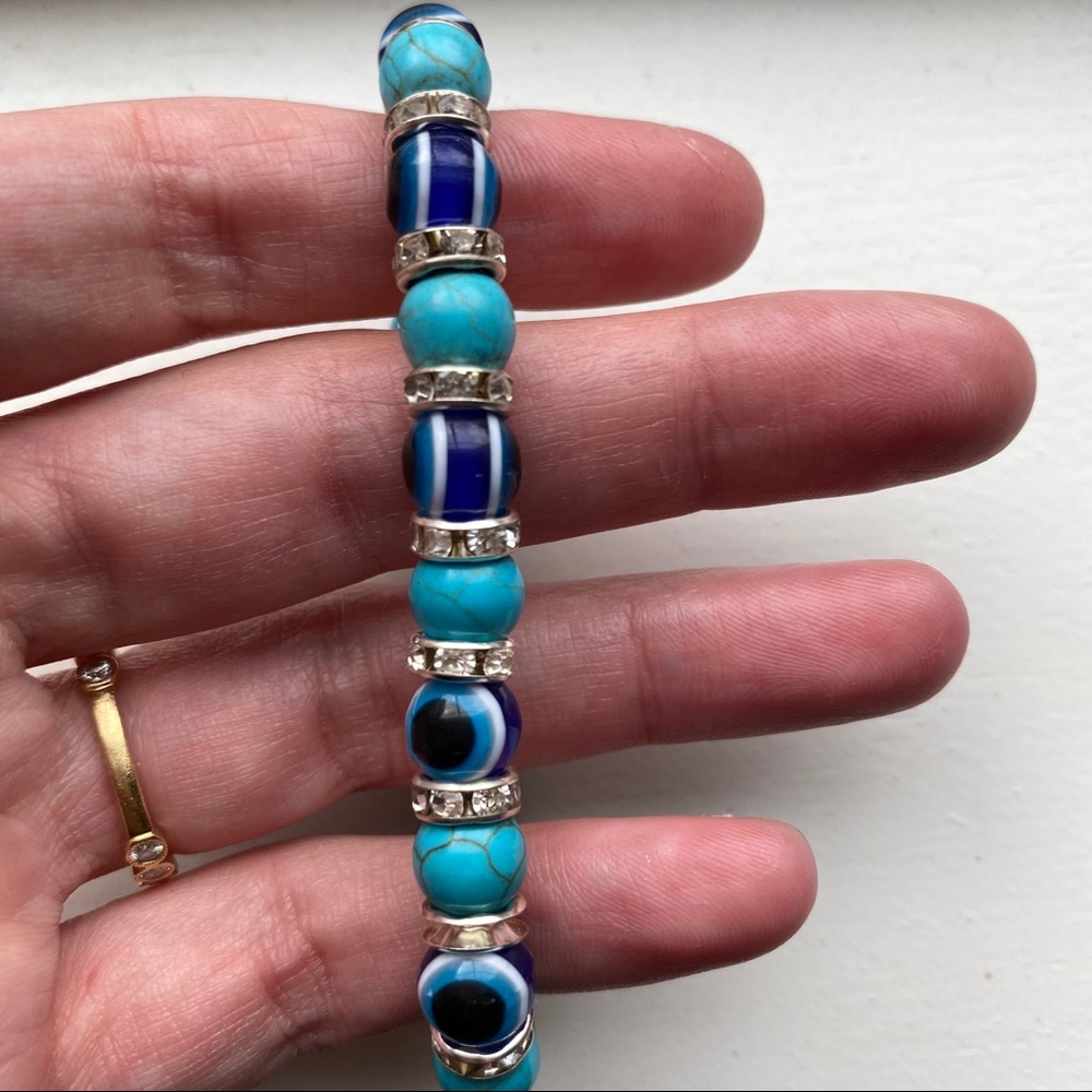 🧿Vintage turquoise & blue Evil Eye bead bracelet - Picture 3 of 6
